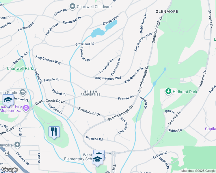 map of restaurants, bars, coffee shops, grocery stores, and more near 820 Knockmaroon Road in West Vancouver