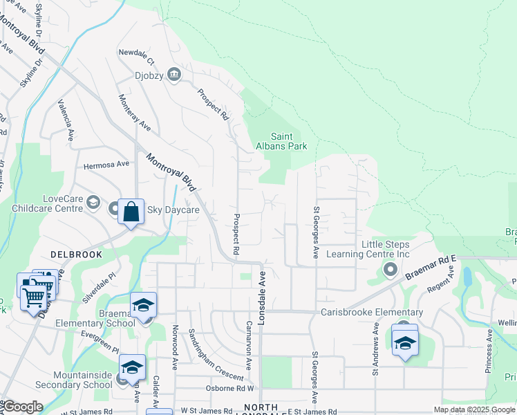 map of restaurants, bars, coffee shops, grocery stores, and more near 4155 Coventry Way in North Vancouver