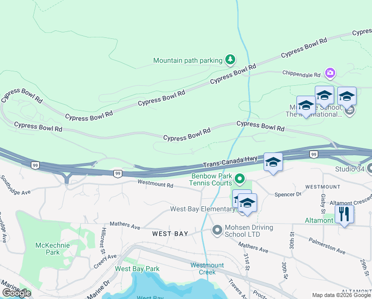 map of restaurants, bars, coffee shops, grocery stores, and more near 3315 Cypress Street in Vancouver