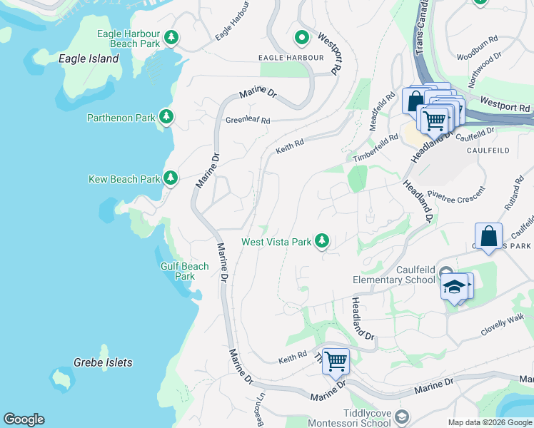 map of restaurants, bars, coffee shops, grocery stores, and more near 5317 Montiverdi Place in West Vancouver