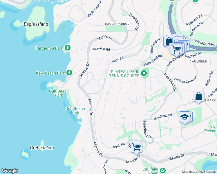map of restaurants, bars, coffee shops, grocery stores, and more near 5317 Montiverdi Place in West Vancouver