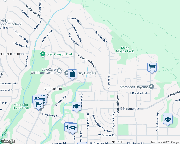 map of restaurants, bars, coffee shops, grocery stores, and more near 4193 Norwood Avenue in North Vancouver