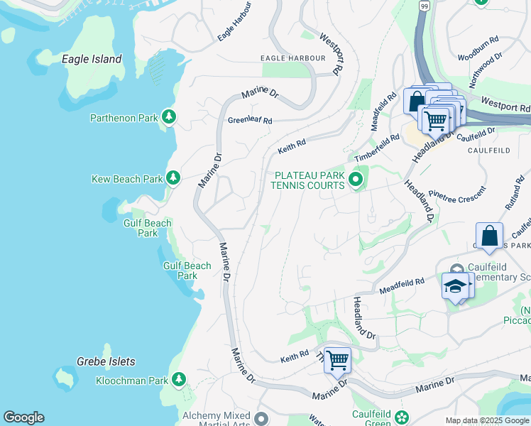 map of restaurants, bars, coffee shops, grocery stores, and more near 5317 Montiverdi Place in West Vancouver