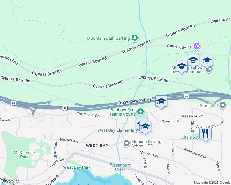 map of restaurants, bars, coffee shops, grocery stores, and more near in West Vancouver