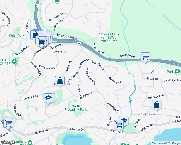 map of restaurants, bars, coffee shops, grocery stores, and more near Willow Street in Vancouver