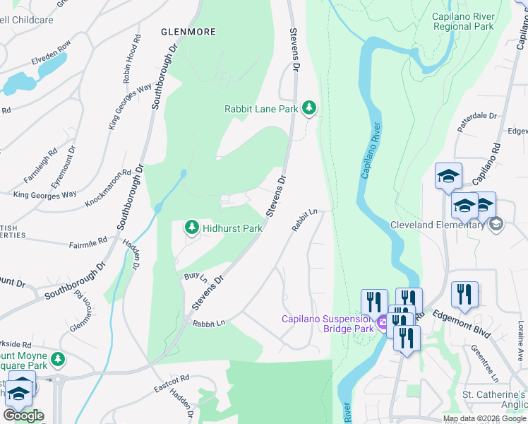map of restaurants, bars, coffee shops, grocery stores, and more near 315 Stevens Drive in West Vancouver