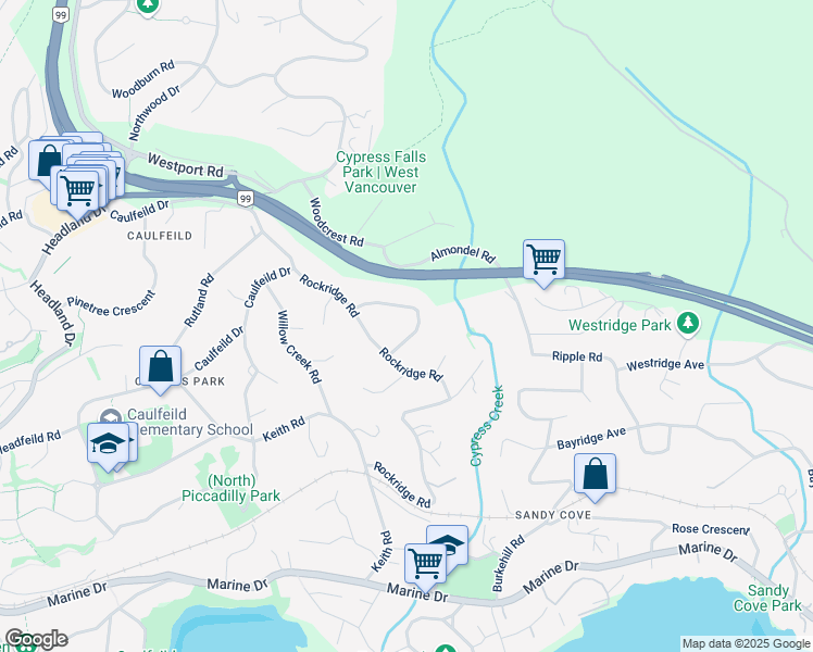 map of restaurants, bars, coffee shops, grocery stores, and more near 4231 Rockridge Crescent in West Vancouver