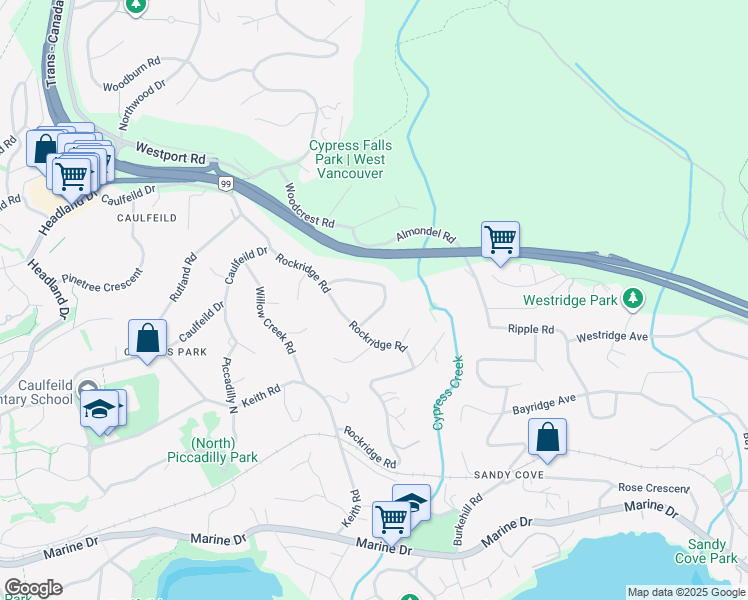 map of restaurants, bars, coffee shops, grocery stores, and more near 4231 Rockridge Crescent in West Vancouver