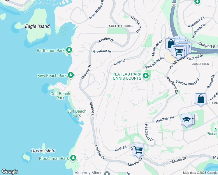 map of restaurants, bars, coffee shops, grocery stores, and more near 5325 Montiverdi Place in West Vancouver