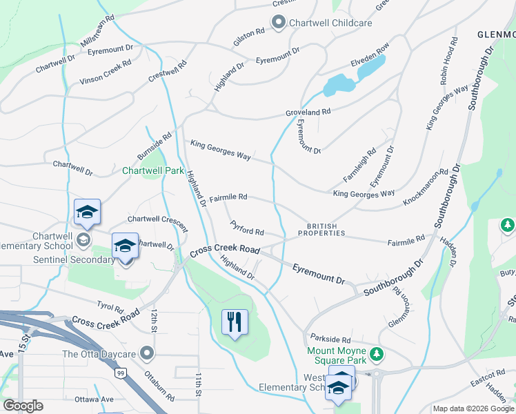 map of restaurants, bars, coffee shops, grocery stores, and more near 890 Fairmile Road in West Vancouver