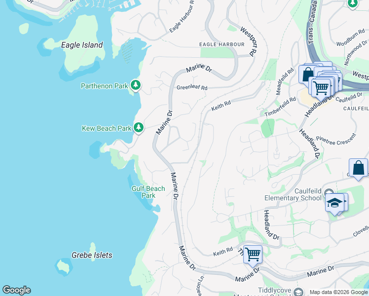 map of restaurants, bars, coffee shops, grocery stores, and more near 5361 Brookside Avenue in West Vancouver