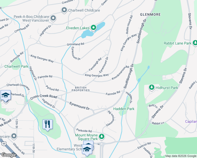 map of restaurants, bars, coffee shops, grocery stores, and more near 839 Eyremount Drive in West Vancouver