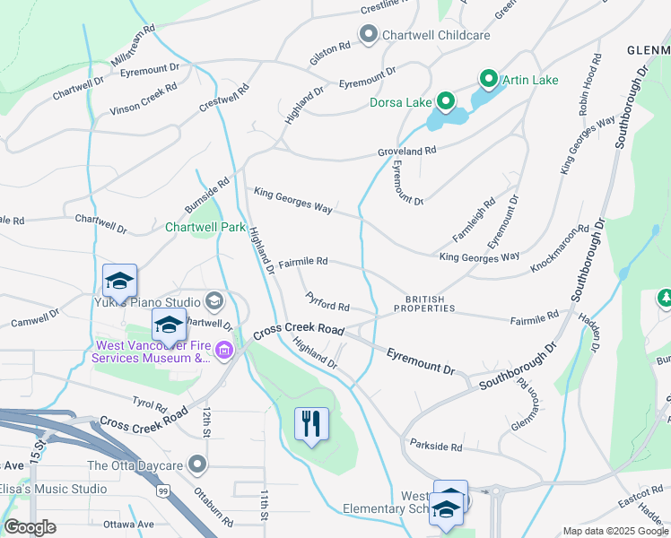 map of restaurants, bars, coffee shops, grocery stores, and more near 910 Fairmile Road in West Vancouver