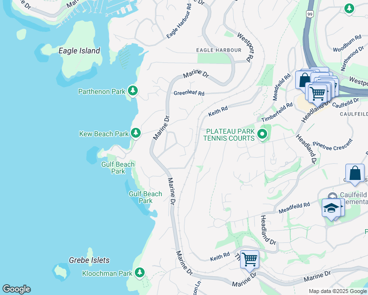 map of restaurants, bars, coffee shops, grocery stores, and more near in West Vancouver