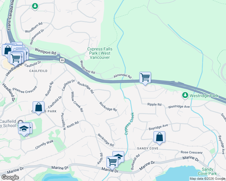 map of restaurants, bars, coffee shops, grocery stores, and more near 4228 Rockridge Crescent in West Vancouver