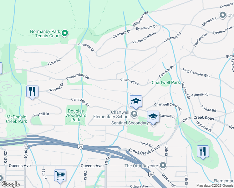map of restaurants, bars, coffee shops, grocery stores, and more near in West Vancouver