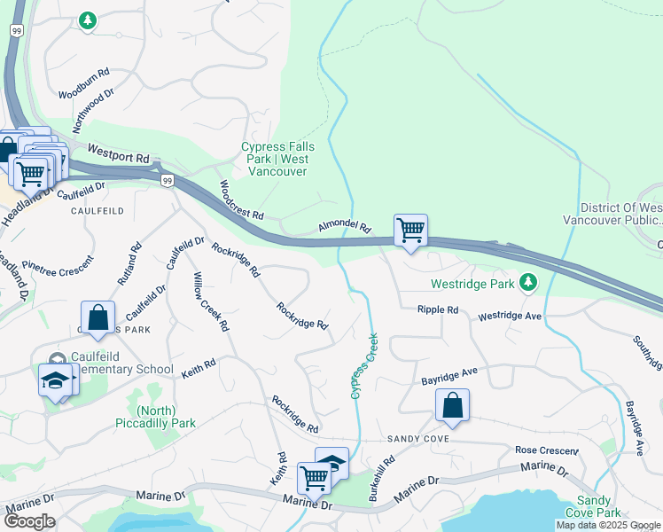 map of restaurants, bars, coffee shops, grocery stores, and more near 4228 Rockridge Crescent in West Vancouver