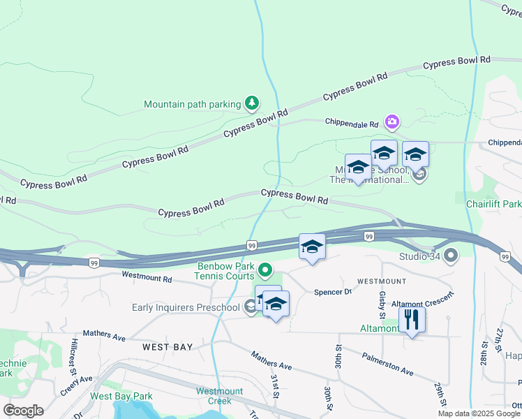 map of restaurants, bars, coffee shops, grocery stores, and more near in West Vancouver