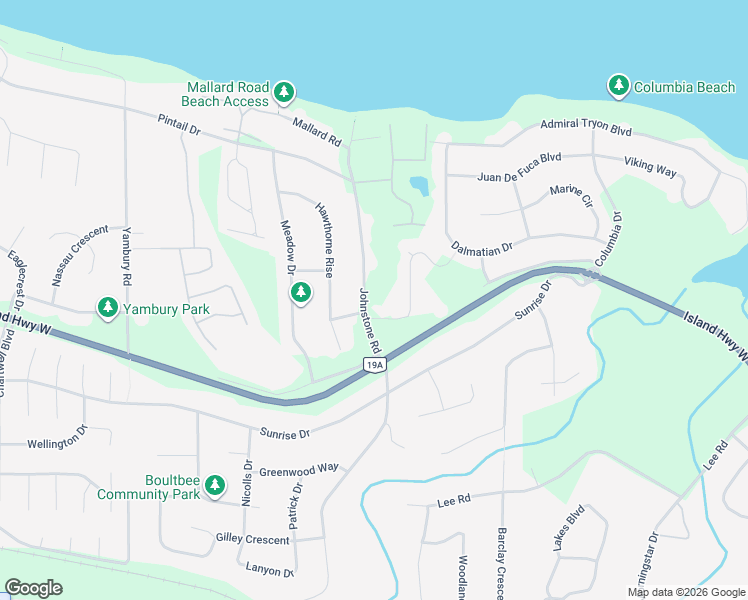map of restaurants, bars, coffee shops, grocery stores, and more near 627 Johnstone Road in Parksville