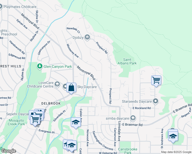map of restaurants, bars, coffee shops, grocery stores, and more near 282 Montroyal Boulevard in North Vancouver