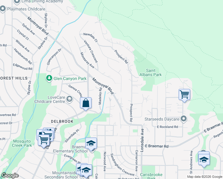 map of restaurants, bars, coffee shops, grocery stores, and more near 284 Montroyal Boulevard in North Vancouver