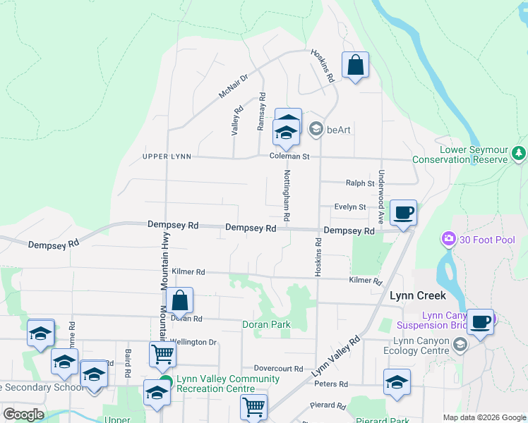 map of restaurants, bars, coffee shops, grocery stores, and more near 4327 Ruth Crescent in North Vancouver
