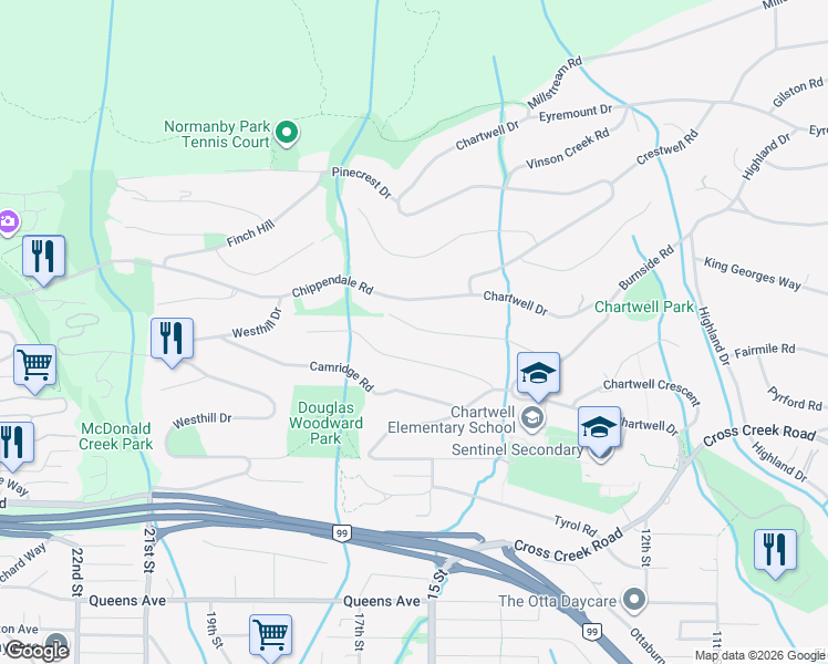 map of restaurants, bars, coffee shops, grocery stores, and more near 1364 Whitby Road in West Vancouver