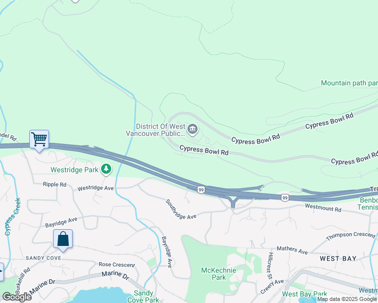 map of restaurants, bars, coffee shops, grocery stores, and more near 3850 Cypress Bowl Road in West Vancouver