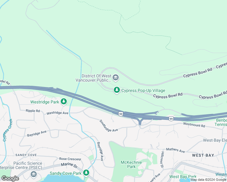 map of restaurants, bars, coffee shops, grocery stores, and more near 4140 Cypress Bowl Road in West Vancouver