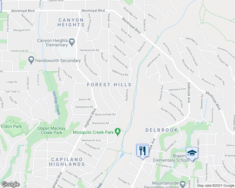 map of restaurants, bars, coffee shops, grocery stores, and more near 4275 Chelsea Crescent in North Vancouver