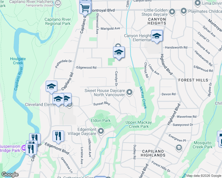 map of restaurants, bars, coffee shops, grocery stores, and more near in Vancouver