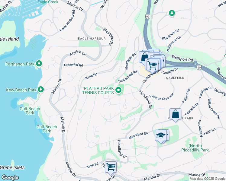 map of restaurants, bars, coffee shops, grocery stores, and more near 5339 Monte Bre Crescent in West Vancouver