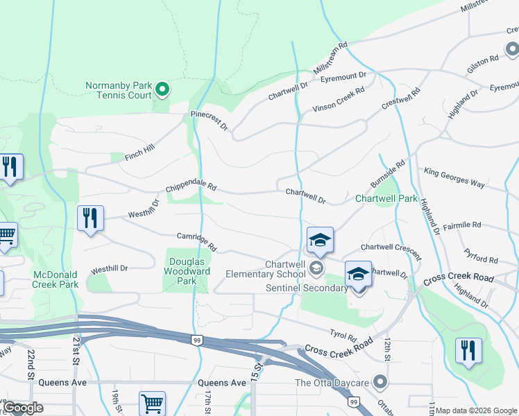 map of restaurants, bars, coffee shops, grocery stores, and more near in West Vancouver