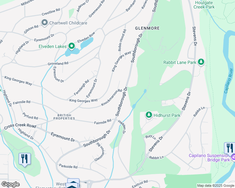 map of restaurants, bars, coffee shops, grocery stores, and more near 550 Knockmaroon Road in West Vancouver