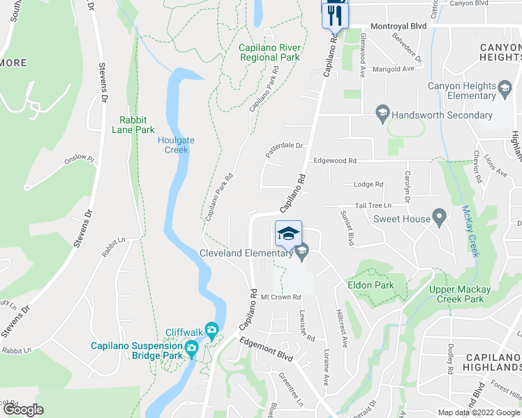 map of restaurants, bars, coffee shops, grocery stores, and more near 4283 Capilano Road in North Vancouver