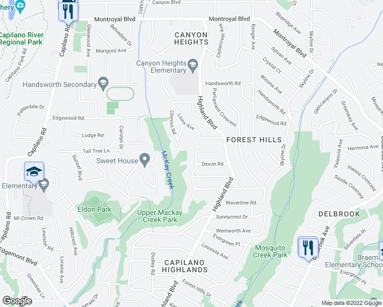 map of restaurants, bars, coffee shops, grocery stores, and more near 4275 Lions Avenue in North Vancouver
