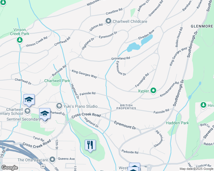 map of restaurants, bars, coffee shops, grocery stores, and more near 920 King Georges Way in West Vancouver