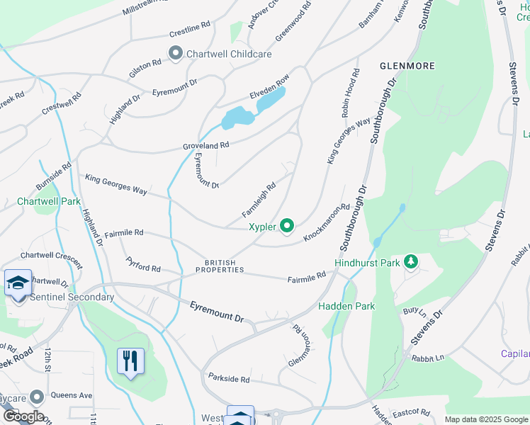 map of restaurants, bars, coffee shops, grocery stores, and more near 850 Farmleigh Road in West Vancouver
