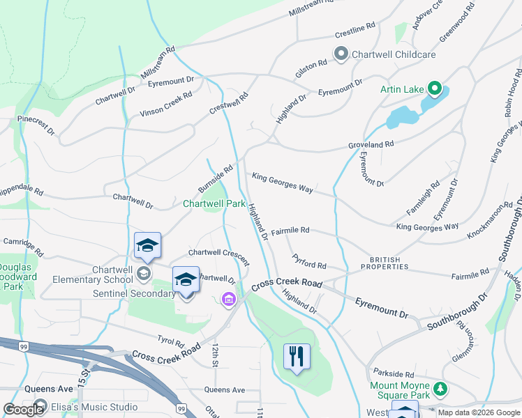 map of restaurants, bars, coffee shops, grocery stores, and more near 1031 Highland Drive in West Vancouver