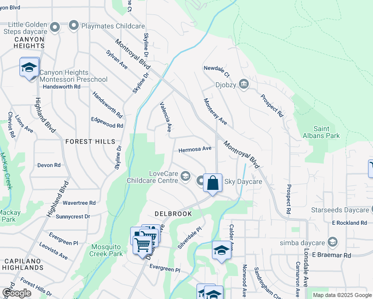 map of restaurants, bars, coffee shops, grocery stores, and more near 504 Hermosa Avenue in North Vancouver