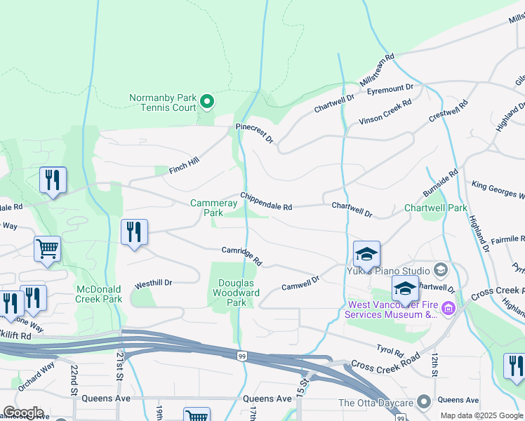 map of restaurants, bars, coffee shops, grocery stores, and more near 1438 Chippendale Rd in Greater Vancouver Regional District