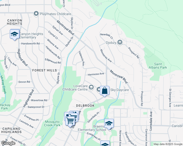 map of restaurants, bars, coffee shops, grocery stores, and more near 504 Hermosa Avenue in North Vancouver