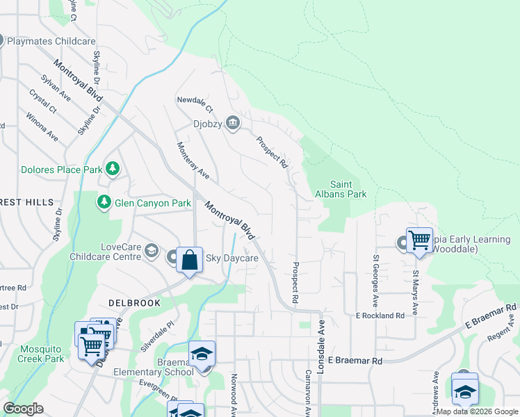 map of restaurants, bars, coffee shops, grocery stores, and more near 280 Monteray Avenue in North Vancouver