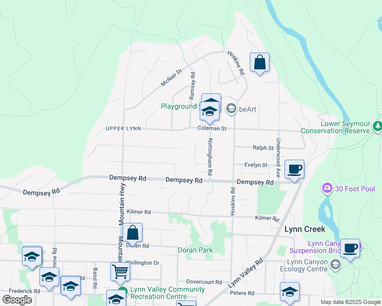 map of restaurants, bars, coffee shops, grocery stores, and more near 4347 Ruth Crescent in North Vancouver