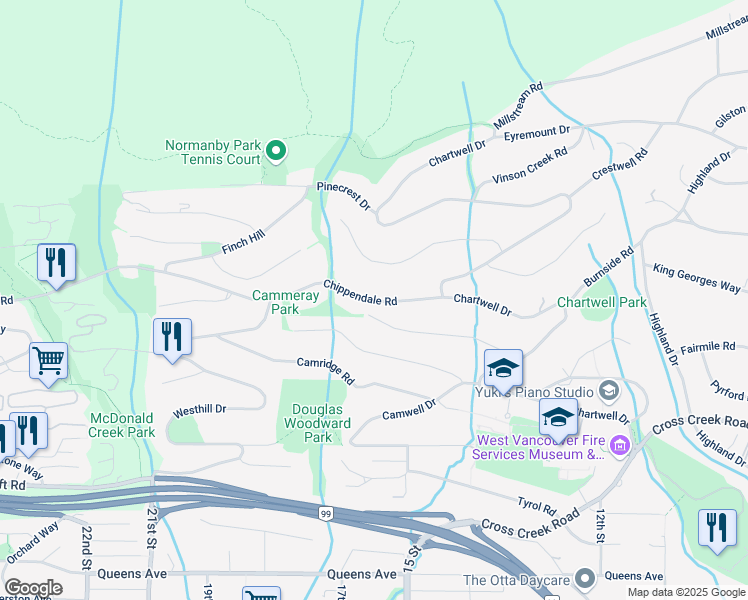 map of restaurants, bars, coffee shops, grocery stores, and more near 1438 Chippendale Rd in Greater Vancouver Regional District