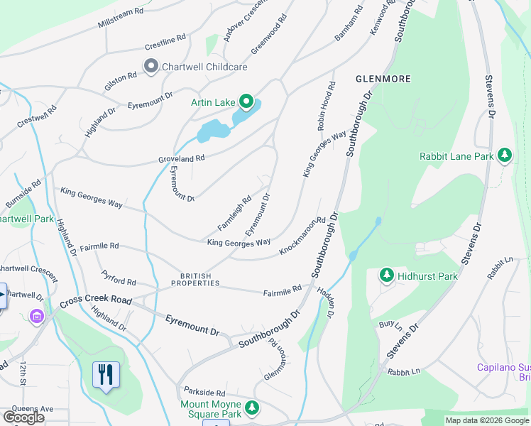 map of restaurants, bars, coffee shops, grocery stores, and more near 875 Eyremount Drive in West Vancouver
