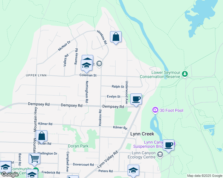 map of restaurants, bars, coffee shops, grocery stores, and more near 1641 Ralph Street in North Vancouver