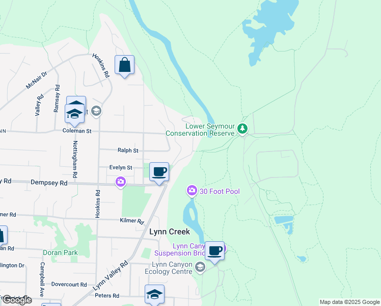 map of restaurants, bars, coffee shops, grocery stores, and more near 4395 Rice Lake Road in North Vancouver
