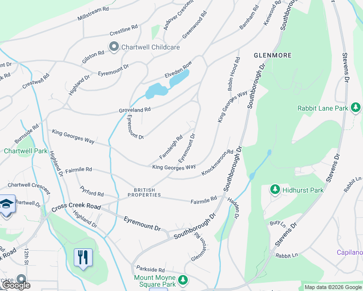 map of restaurants, bars, coffee shops, grocery stores, and more near 870 Farmleigh Road in West Vancouver