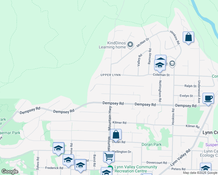 map of restaurants, bars, coffee shops, grocery stores, and more near 4377 Mountain Highway in North Vancouver